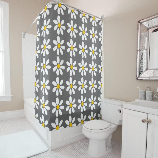 Rideaux De Douche Motif de marguerite blanc gris jaune (En situation)