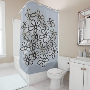 Rideaux De Douche Motif de marguerites noir et blanc
