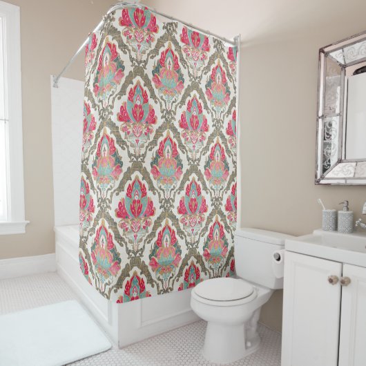 Rideaux De Douche Motif de médaillon floral boho (En situation)