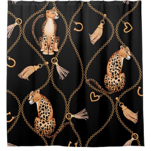 Rideaux De Douche Motif de mode Leopards Golden Chains (Devant)