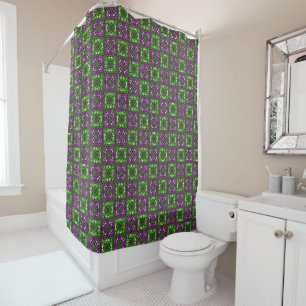 Rideaux De Douche Motif de mosaïque fleurie rétro vert et violet