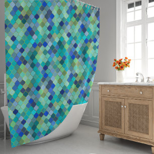 Rideaux De Douche Motif de mosaïque marocaine bleu aqua