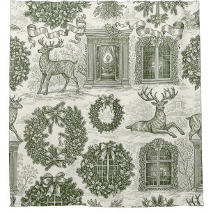 Rideaux De Douche Motif de Noël cerfs bois toile verte