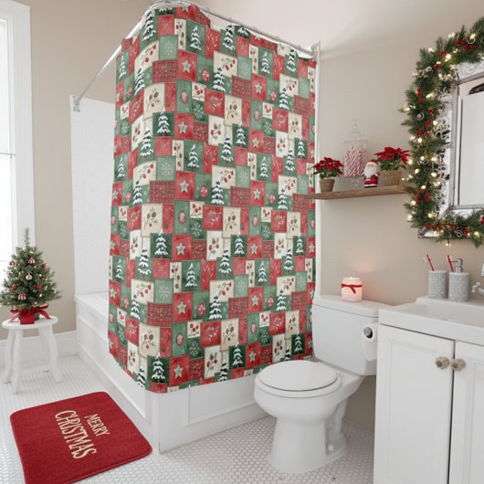 Rideaux De Douche Motif de Noël en patchwork de campagne