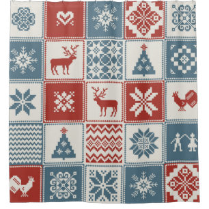 Rideaux De Douche Motif de Noël en patchwork. Traditionel