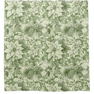 Rideaux De Douche Motif de Noël toile verte poinsettia