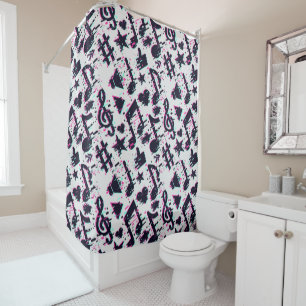 Rideaux De Douche Motif de notes musicales et de coeurs déformés