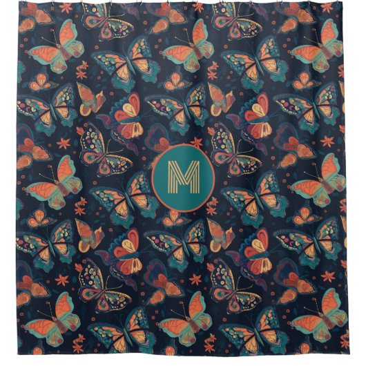Rideaux De Douche Motif de papillon monogramme personnalisé (Devant)