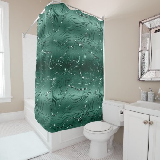 Rideaux De Douche Motif de Parties scintillant Emerald Green de luxe (En situation)