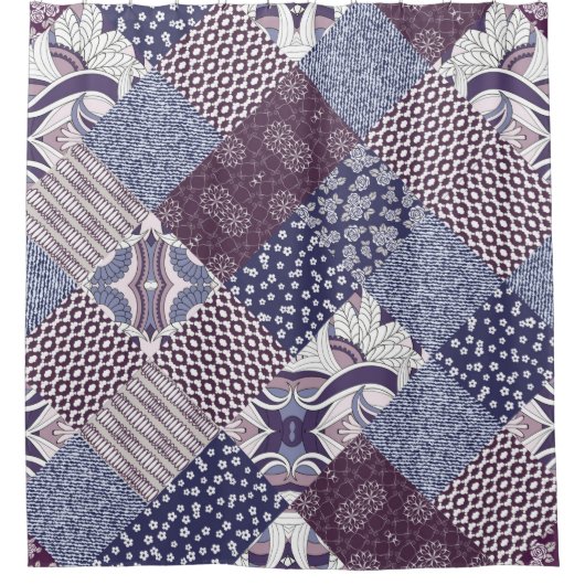 Rideaux De Douche Motif de patchwork sans soudure dessiné à la main. (Devant)