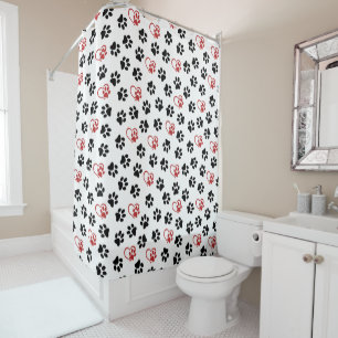 Rideaux De Douche Motif De Pâtes, Pâtes Noires, Pâtes Rouges, Coeurs