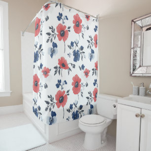 Rideaux De Douche Motif de pépites d'aquarelle - Rouge, Bleu et Blan