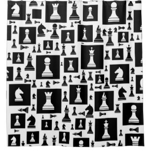 Rideaux De Douche Motif de pièces d'échecs - noir et blanc