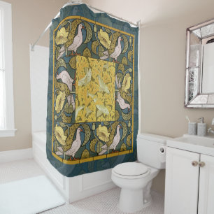 Rideaux De Douche Motif de pigeon de poisson d'art nouveau vintage V