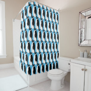 Rideaux De Douche Motif de pingouin Aqua Blanc noir