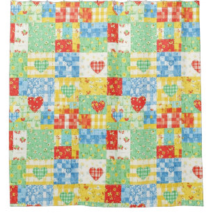 Rideaux De Douche Motif de pique-nique en patchwork floral pastel