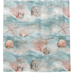 Rideaux De Douche Motif de plage de corail Aqua bord de mer