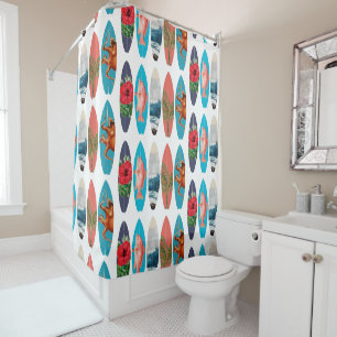 Rideaux De Douche Motif de planches de surf colorées rétro