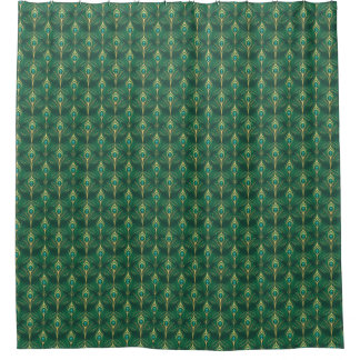 Rideaux De Douche Motif de plumes de paon en vert émeraude et or