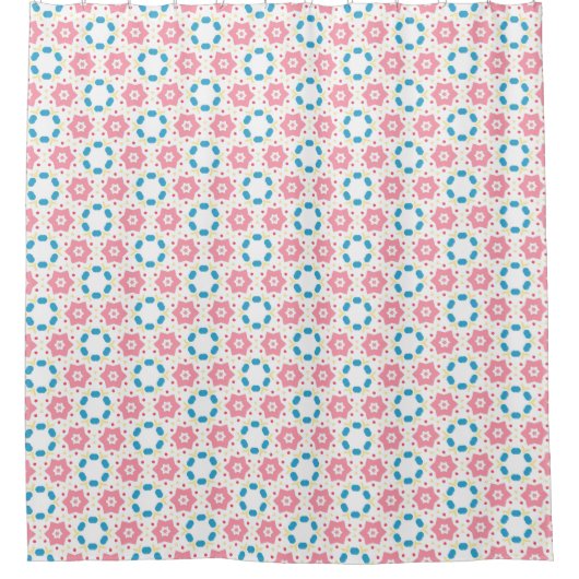 Rideaux De Douche Motif de points bleu fleur rose (Devant)