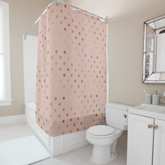 Rideaux De Douche Motif de points en feuille d'or rose (En situation)