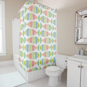 Rideaux De Douche Motif de poisson coloré moderne à rayures