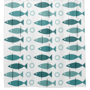 Rideaux De Douche Motif de poisson moderne du milieu du siècle Turqu
