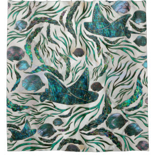 Rideaux De Douche Motif de poisson stingray et squelette Abalone