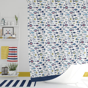 Rideaux De Douche Motif de poissons côtiers dessinés à la main
