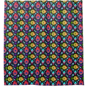 Rideaux De Douche Motif de poissons tropicaux colorés sur fond noir