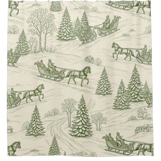 Rideaux De Douche Motif de promenade en traîneau de Noël Toile verte (Devant)