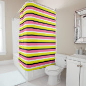 Rideaux De Douche Motif de rayures rose jaune (En situation)