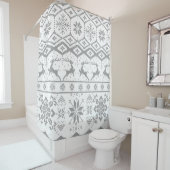 Rideaux De Douche Motif De Rennes Grises Et De Snowflakes (En situation)