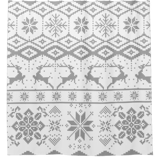 Rideaux De Douche Motif De Rennes Grises Et De Snowflakes (Devant)