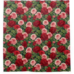 Rideaux De Douche Motif de rose vibrant avec des roses rouges et ros