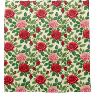 Rideaux De Douche Motif de rose vibrant avec des roses rouges et ros