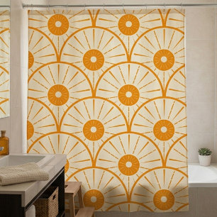 Rideaux De Douche Motif de soleil abstrait Art Déco orange