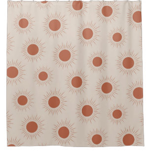 Rideaux De Douche Motif de soleil Abstrait Boho en terre cuite minim
