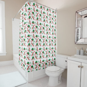 Rideaux De Douche Motif de tenue de lutin de Noël vert rouge