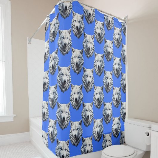 Rideaux De Douche Motif de tête de loup blanc Design bleu