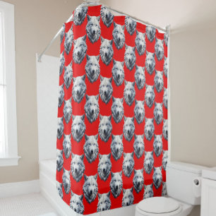 Rideaux De Douche Motif de tête de loup blanc - Rouge