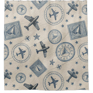 Rideaux De Douche Motif de timbre de passeport d'aviation vintage (1