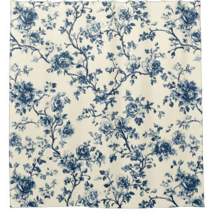 Rideaux De Douche Motif de toile florale vintage bleu (2)