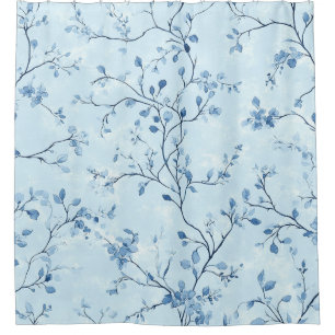 Rideaux De Douche Motif de toile florale vintage bleu (7)