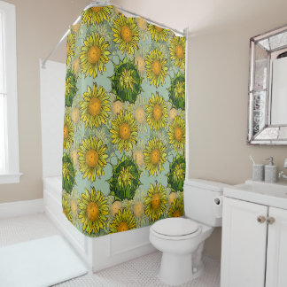 Rideaux De Douche Motif de tournesol jaune sur Arrière - plan Turquo