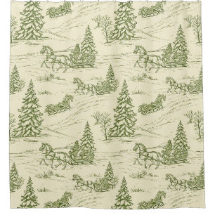 Rideaux De Douche Motif de traîneau de Noël Toile verte