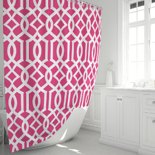 Rideaux De Douche Motif de treillis marocain rose chaud et blanc