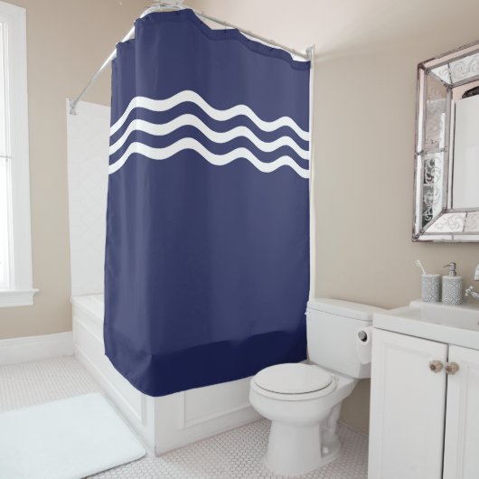 Rideaux De Douche Motif de vague marine bleu et blanc (En situation)