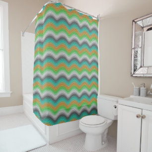 Rideaux De Douche Motif de vagues orange de vert de chaux de