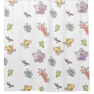 Rideaux De Douche Motif de vie marine coloré avec les mers et les po